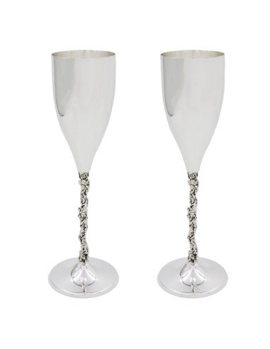 925 Sterling Silver Champagne Flutes With Grape Stem Set Of 2