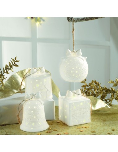 Ceramic Christmas Lanterns with Led Light Set of 4