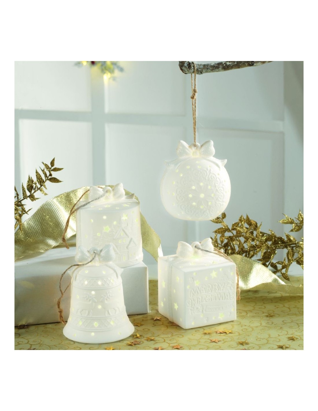 Ceramic Christmas Lanterns with Led Light Set of 4