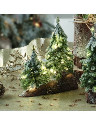 Snowy Christmas Trees with LED Lights and Wooden Base