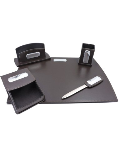 Brown Office Supply Desk Set of 5 Pieces 