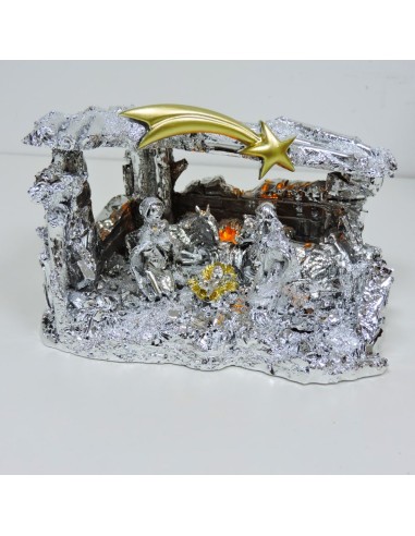 Nativity Scene Silver Plated Resin Sculpture with LED