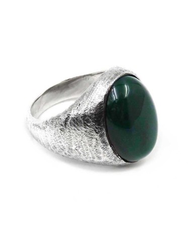 Brushed 925 Sterling Silver Ring with Green Oval Stone