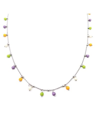 925 Sterling Silver Necklace with Enamelled Beads