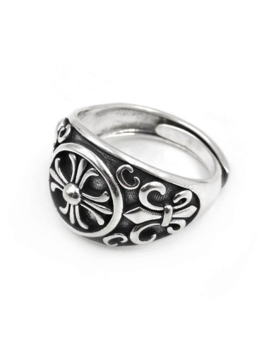 925 Sterling Silver Cross and Lilies Ring 