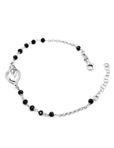 925 Sterling Silver Holy Heart Rosary Bracelet with Black Zircons 