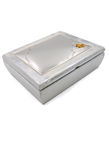 Crackle 50th Anniversary Wooden Jewelry Box with 925 Sterling Silver Cover