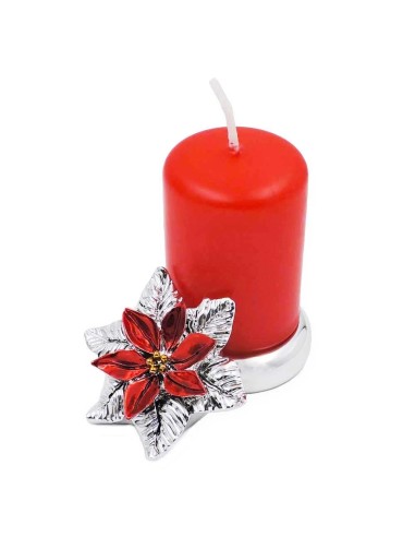 Candle Holder with Poinsettia in Enamelled Silver Resin