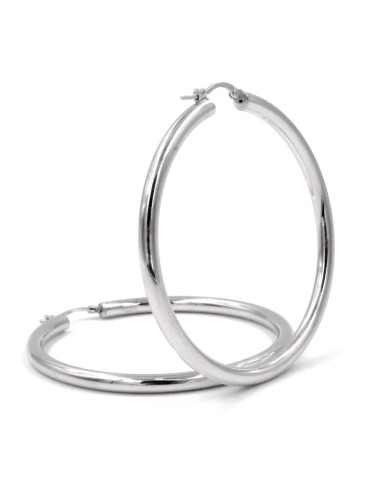  925 Sterling Silver Thick Hoop Earrings Diameter 2,16''