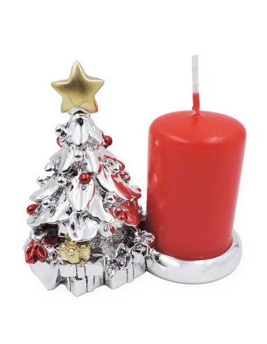 Silver Resin Candle Holder with Christmas Tree 