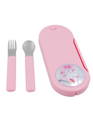 Set Posate per Bambini con Custodia Rosa Fiocco con Ciucciotto