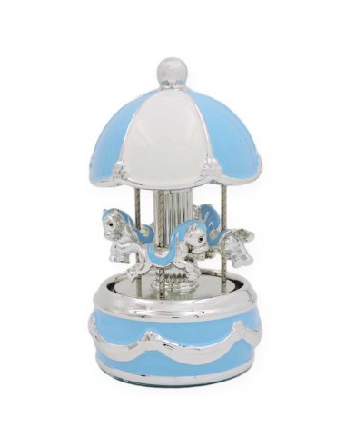 White and Blue Ceramic Carousel Music Box 