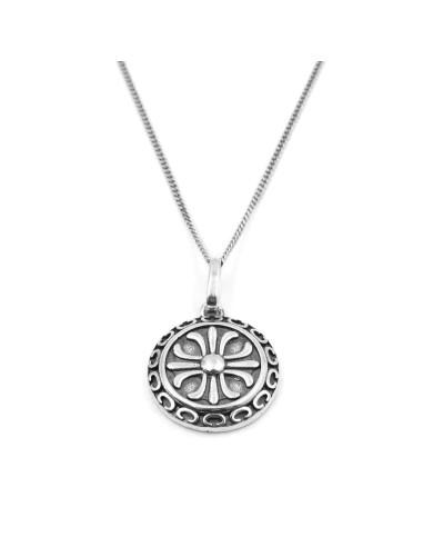 Men's Sterling Silver Curb Necklace with Round Cross Pendant