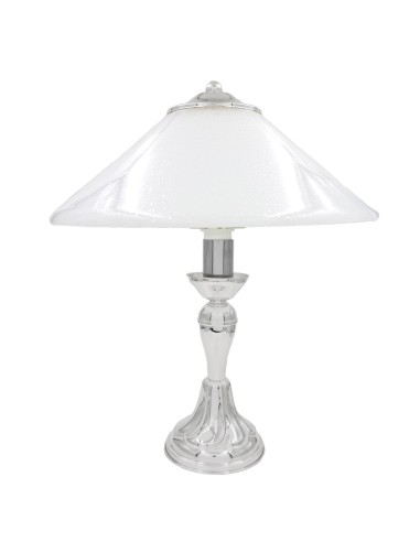 Lampada con Base Torsè in Argento con Paralume Bianco in Vetro 