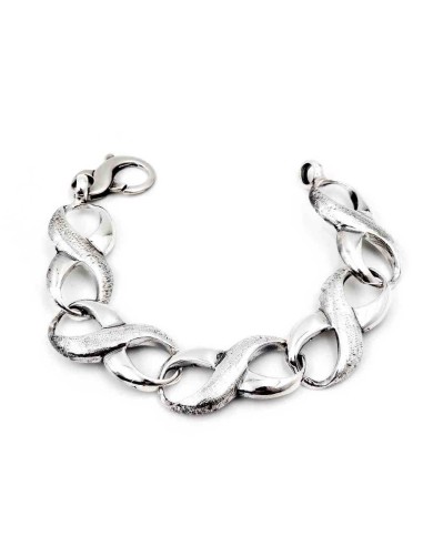 Polished and Hammered 925 Sterling Silver Infinity Chain Bracelet