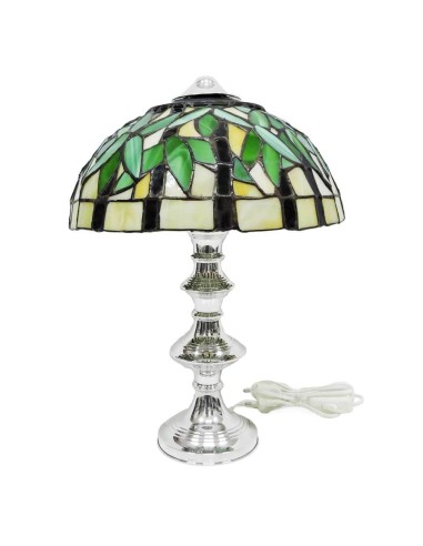 Silver Lamp with Green Tiffany Style Glass Lampshade