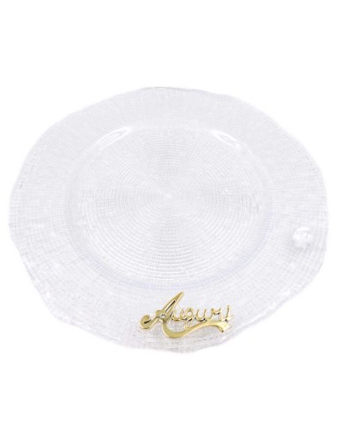 Glass Dessert Plate with Golden Resin Writing Auguri