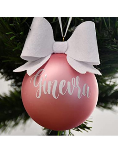 Palla per Albero di Natale in Vetro Soffiato Rosa Personalizzata con Nome