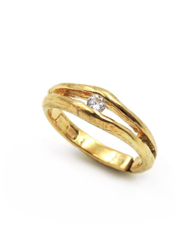 Gold Plated Sterling Silver Ring with White Stone