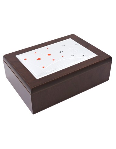 Poker Cards Wooden Box with Silver Cover 