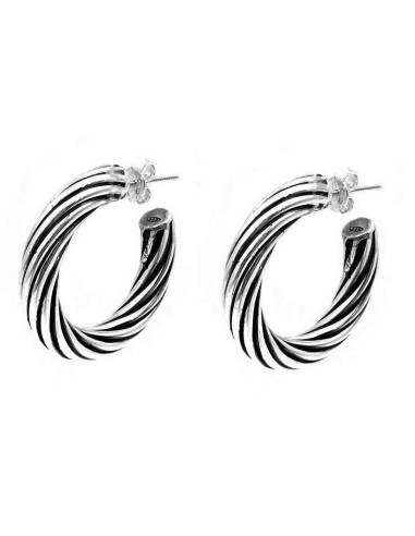  925 Sterling Silver Thick Torchon Hoop Earrings Diameter 1,18''