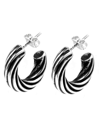  925 Sterling Silver Thick Torchon Hoop Earrings Diameter 0,78''