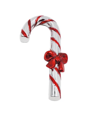 Candy Cane with Bow Christmas Decoration in Silver Plated Resin