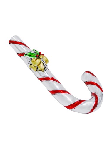 Candy Cane with Mistletoe Christmas Decoration in Silver Plated Resin