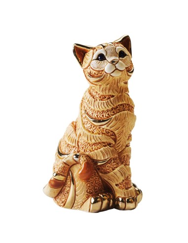 Striped Cat Orange Ceramic Sculpture De Rosa Rinconada