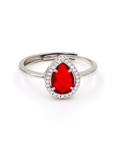 925 Sterling Silver Ring with Pear Cut Red Stone