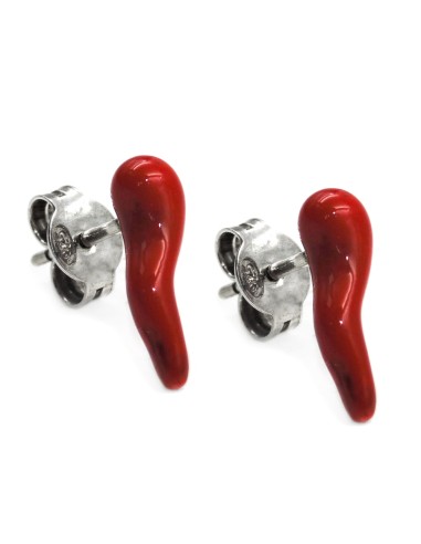 Red Horn Earrings Enamelled 925 Sterling Silver  