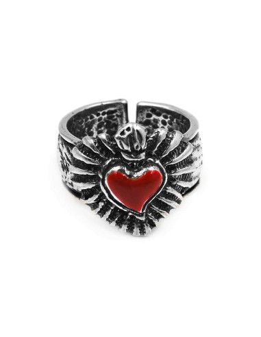 Sterling Silver Enamelled Holy Heart Band Ring 