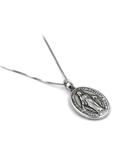 Collana con Medaglia Miracolosa Madonna di Lourdes in Argento