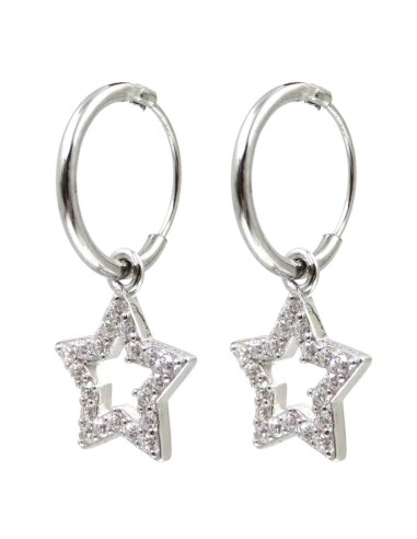 Sterling Silver Hoop Earrings with Star Pendant