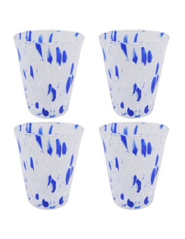 White and Blue Murano Glass Tumbler Set of 4 