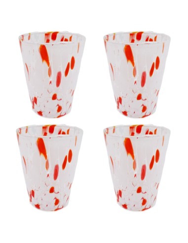 Set 4 Bicchieri in Vetro di Murano Bianco e Rosso