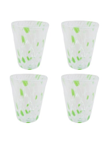 White and Green Murano Glass Tumbler Set of 4 