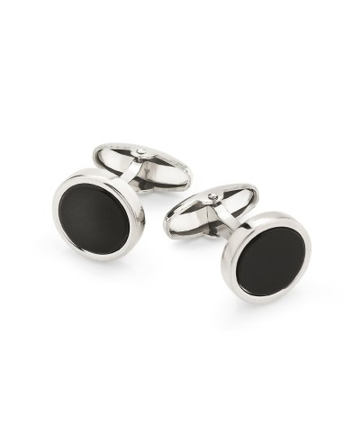 925 Sterling Silver Round Cufflinks with Onyx Stone