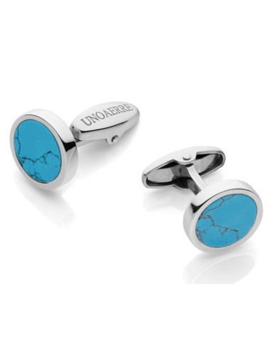 925 Sterling Silver Round Cufflinks with Turquoise Stone