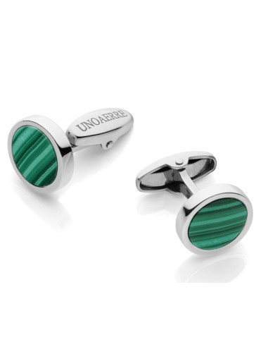 925 Sterling Silver Round Cufflinks with Green Stone