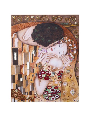 Decorative Painting Klimt's Kiss Fresco on Wood with Silver Applications