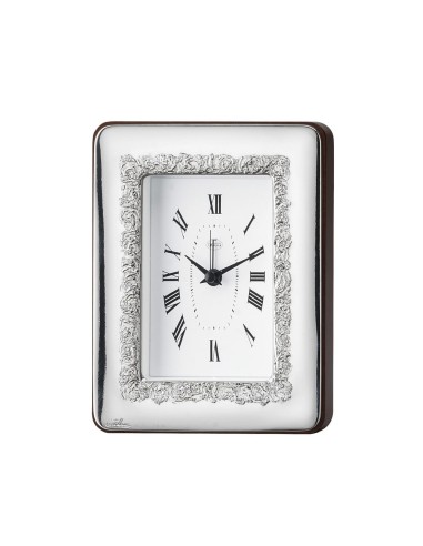 925 Sterling Silver Table Clock Roses Pattern