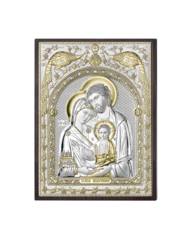 Icona Sacra Famiglia in Argento 17x23 cm