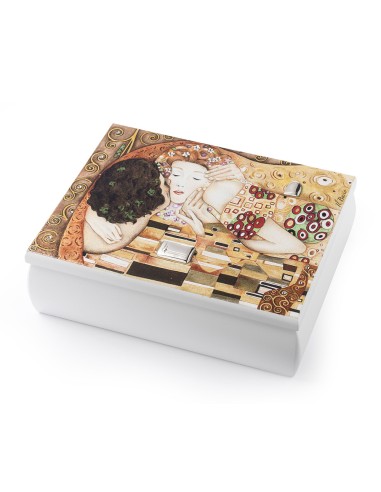 Klimt's Kiss Wooden Jewelry Box with 925 Sterling Silver Inserts