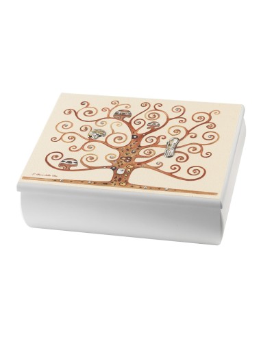 Klimt's Tree Of Life Wooden Jewelry Box with 925 Sterling Silver Inserts