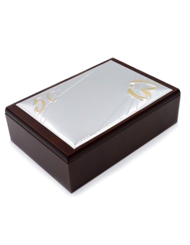 50th Anniversary Wooden Jewelry Box with PVD Silver Cover 