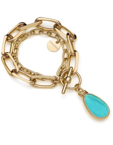 Bracciale Catene Ovali Dorate con Cristallo Turchese