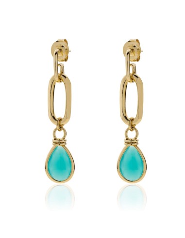 Golden Earrings with Turquoise Crystal