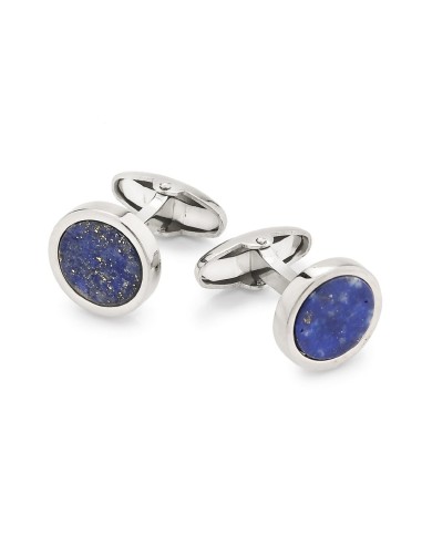 925 Sterling Silver Round Cufflinks with Lapis Lazuli