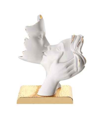 Scultura I Volti dell' Amore in Resina Bianca con Base Oro